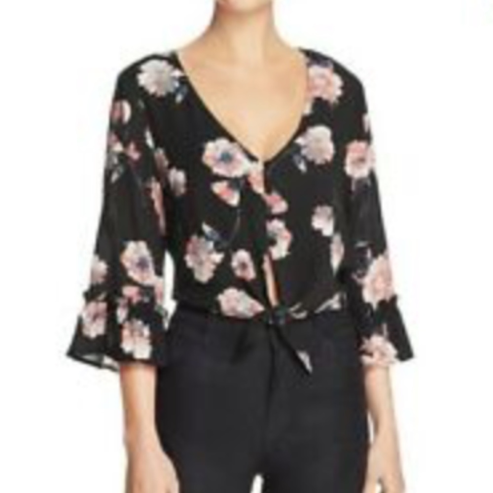 Cotton Candy LA Black Floral Crop Top